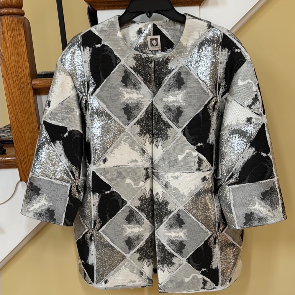 Anne Klein Black and Gray Geometric Blazer